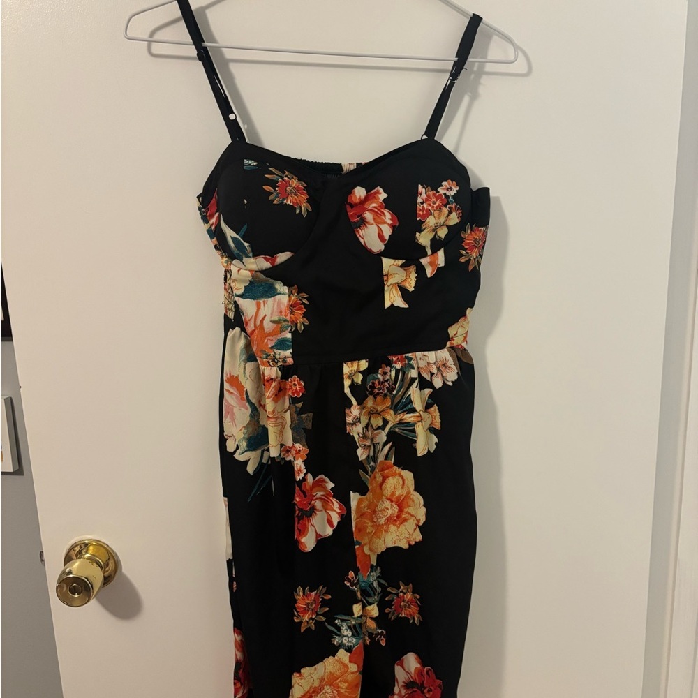 Floral Black Romper Feminine Cottagecore Soft Girl Dainty Pantsuit